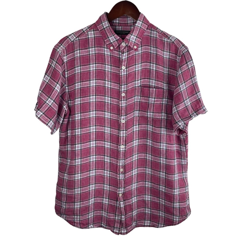 Banana Republic | Red Plaid Camden Standard Fit Linen Shirt